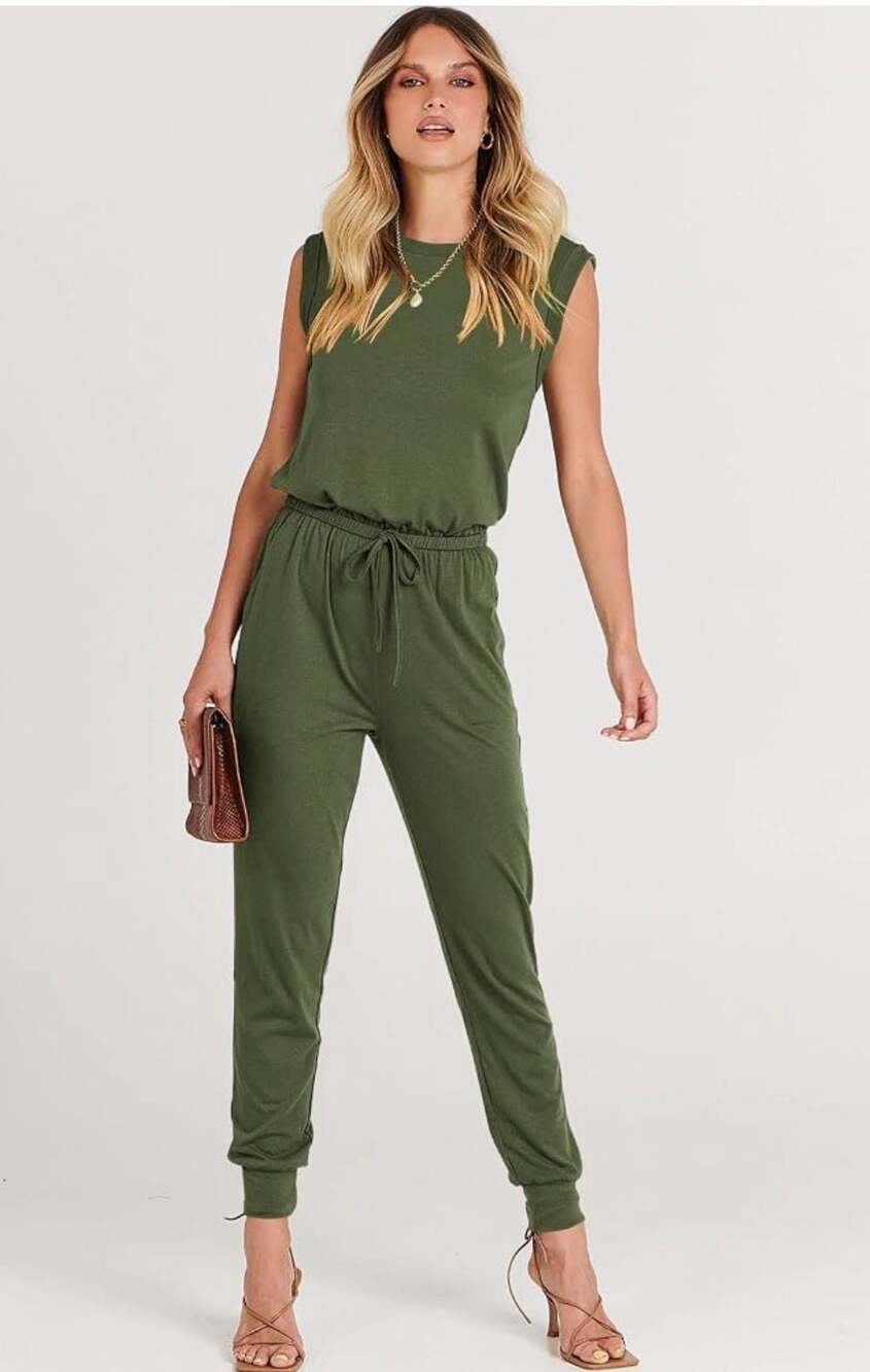 Women's Sleeveless Crewneck Jumpsuit Green Size S